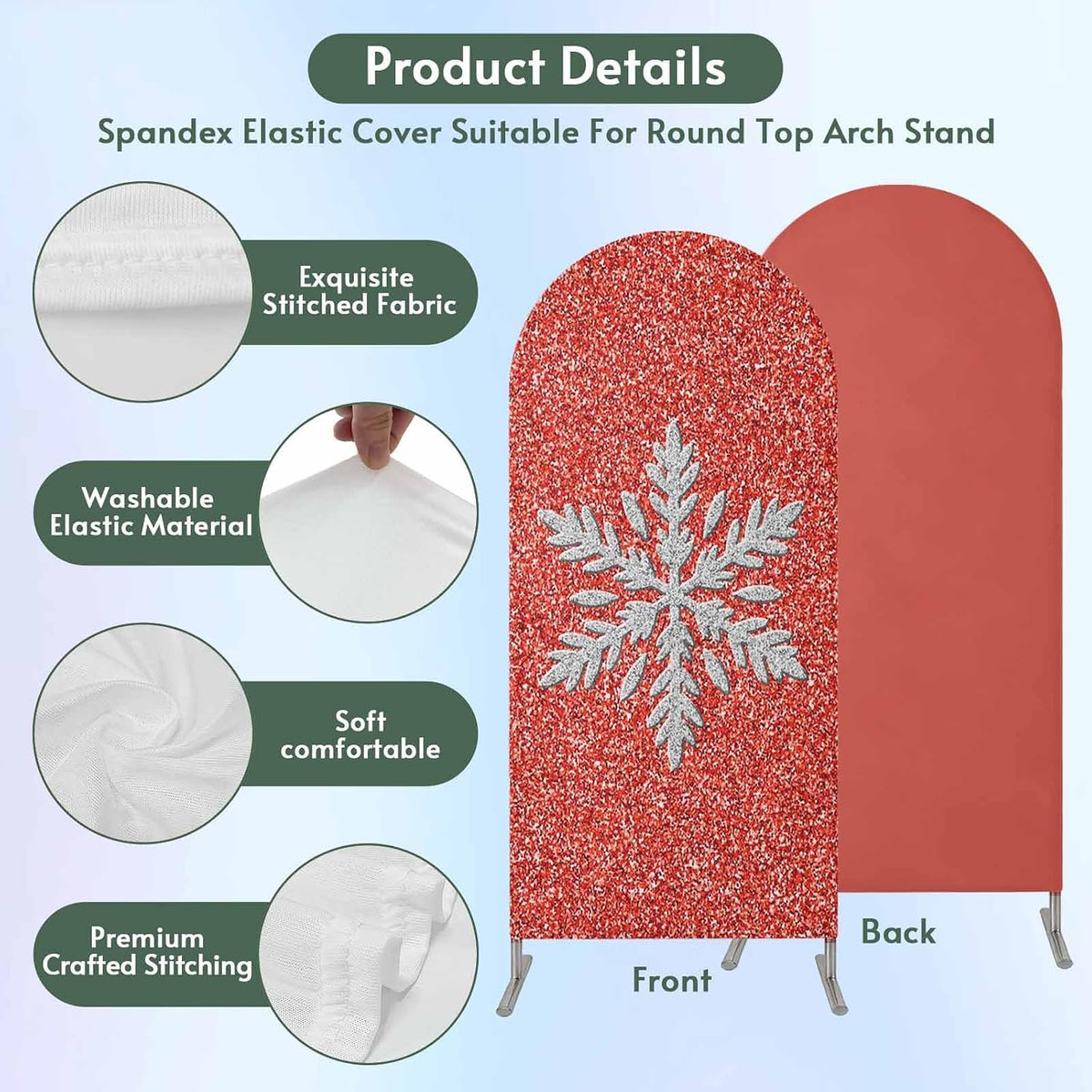 Duskova Living 4 Modern Themed Arch Backdrop Cover FT, Winter Watercolor Sparkling Snowflake Pattern Wedding Arch Cover