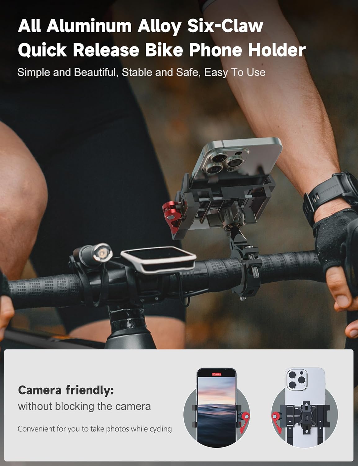 Tiakia Aluminum Bike Phone Mount Holder, [2024 Upgrade] Motorcycle Phone Mount, [1s Lock] Handlebar Mounted Cell Phone Holder, 360° Rotation, Universal Bicycle Phone Mount for 4.5-7 Inch Phones