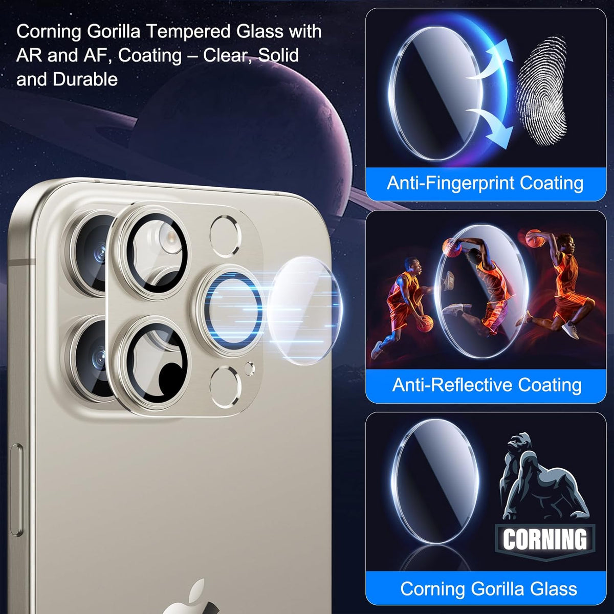 Esanik 2 Pack for iPhone 15 Pro/iPhone 15 Pro Max Camera Lens Protector (Natural Titanium)