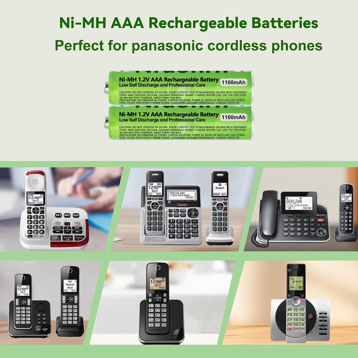 6 Pack NI-MH AAA Rechargeable Battery for Panasonic, 1.2V 1100mah AAA Rechargeable Batteries for Panasonic Cordless Phones Handset, Remote Controls, Electronics
