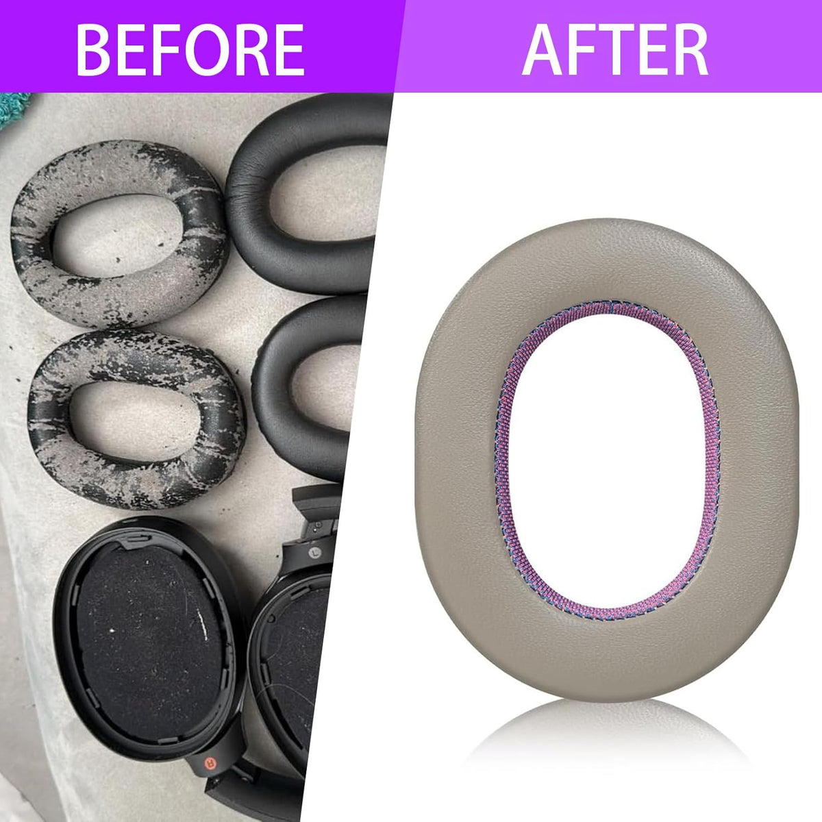 Sheepskin Replacement Earpads for WH-1000XM2/MDR-1000X - Gold/Purple