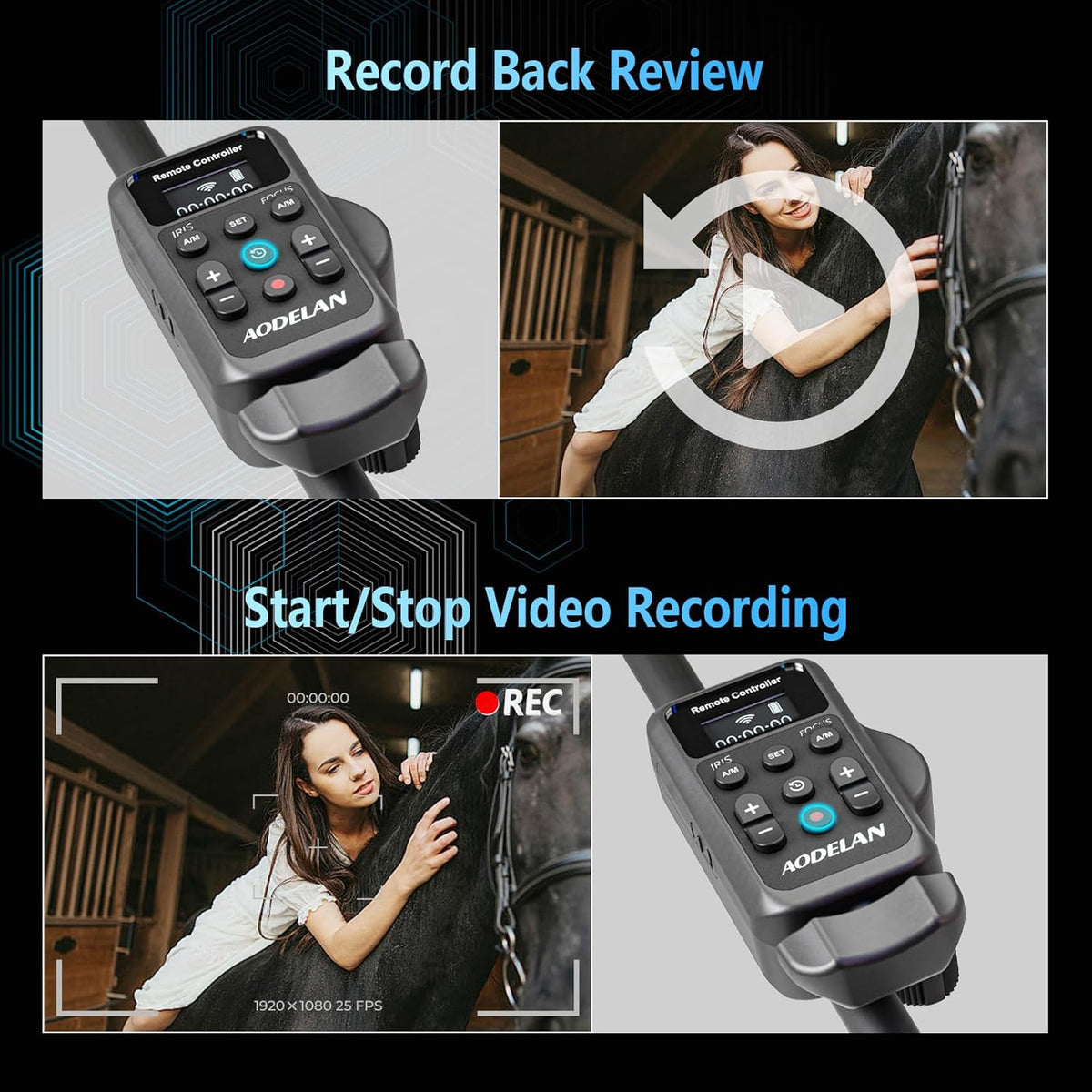 AODELAN Remote Control Camcorder Wireless Zoom Controller with LANC or 2.5mm Remote Jack for Sony and Canon, Zoom Focus IRIS Recording Playback Compatible with Canon XA50 XA55 XF405 G70 G60 /Sony NX8