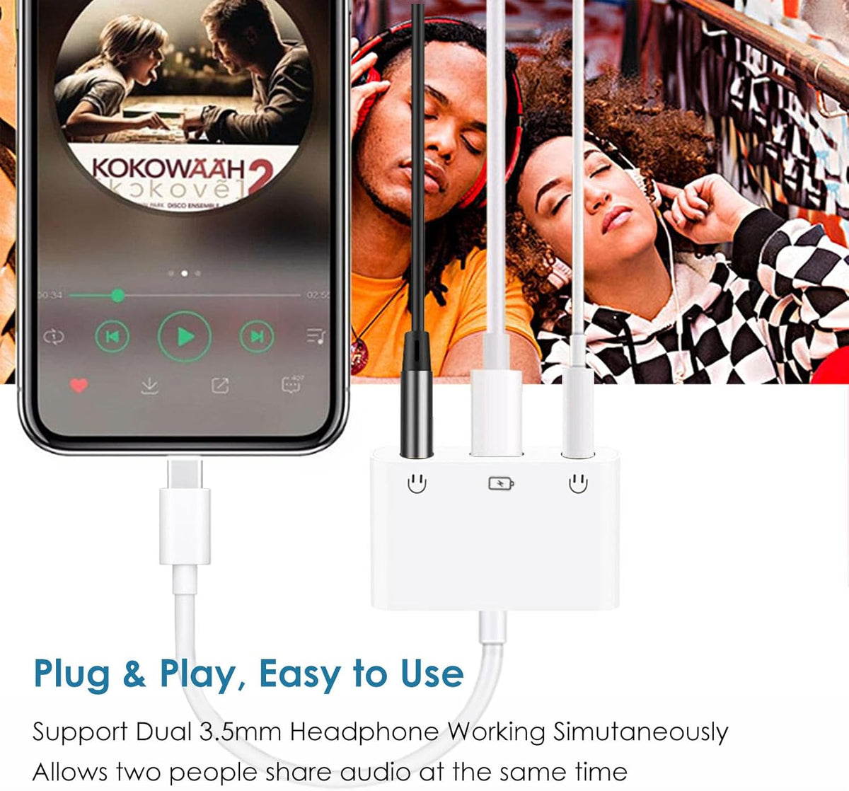 USB C to 3.5mm Audio Adapter, 3-in-1 Aux to USB C Headphone Splitter with PD Fast Charging, 3.5mm to USB C Headphone Jack Adapter Compatible with iPhone 15/16, iPad Pro, Galaxy S24/S23, and More