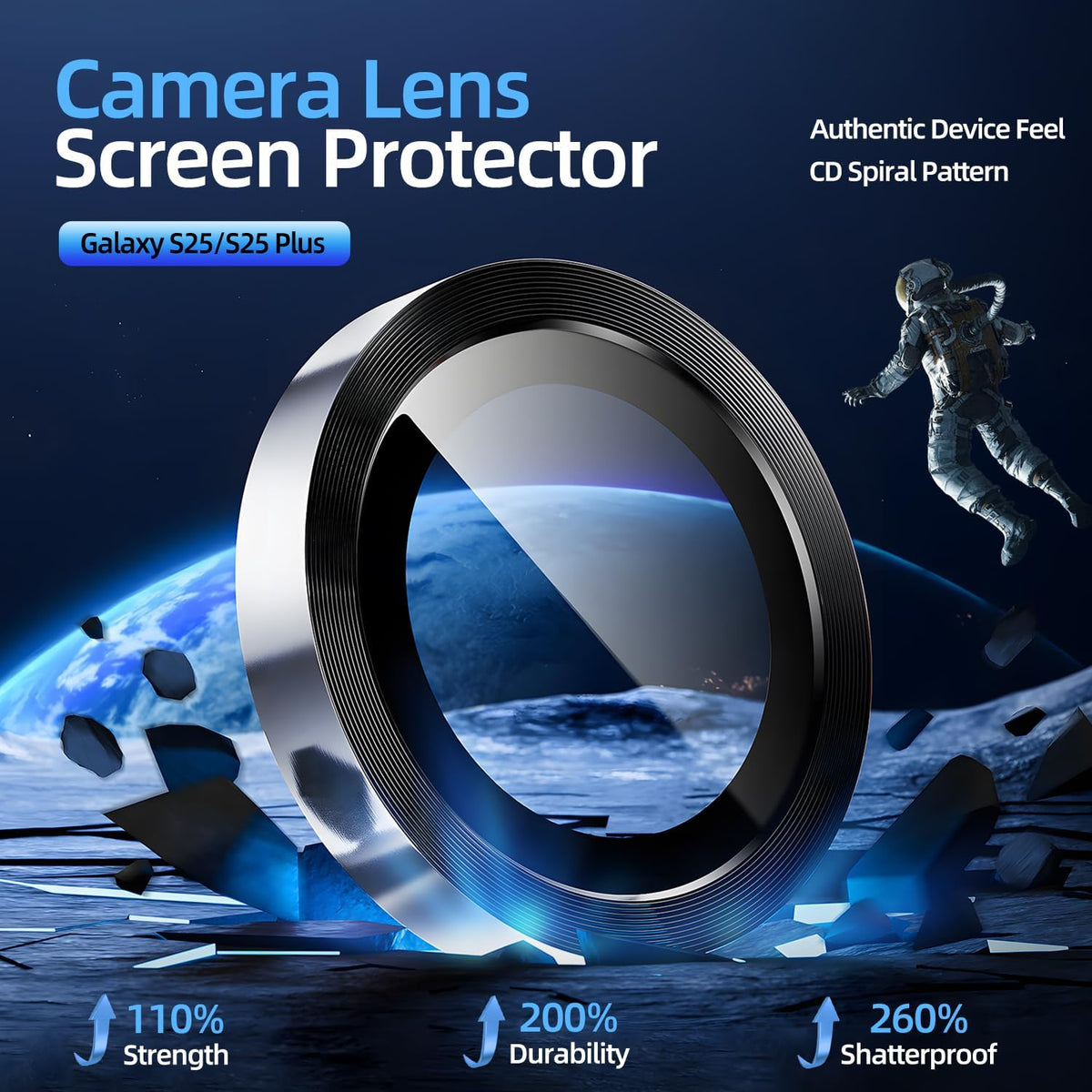 X-it Camera Lens Protector for Samsung S25 Plus, 9H Tempered Glass, Independent Metal Aluminum Edge Original Protection Design, Suitable for Phone Case, Anti-scratch, Anti-reflective,Blue