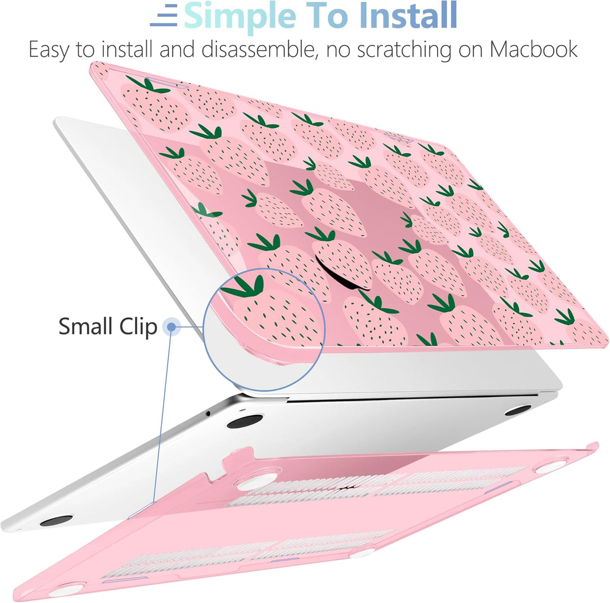 MEEgoodo Case for M4/M3/M2 MacBook Air 13.6 inch Case 2025 2024 2022, Fit Model A3240/A3113/A2681, Laptop Hard Shell with Keyboard Cover Compatible with MacBook Air 13 inch, Minimalist Strawberry