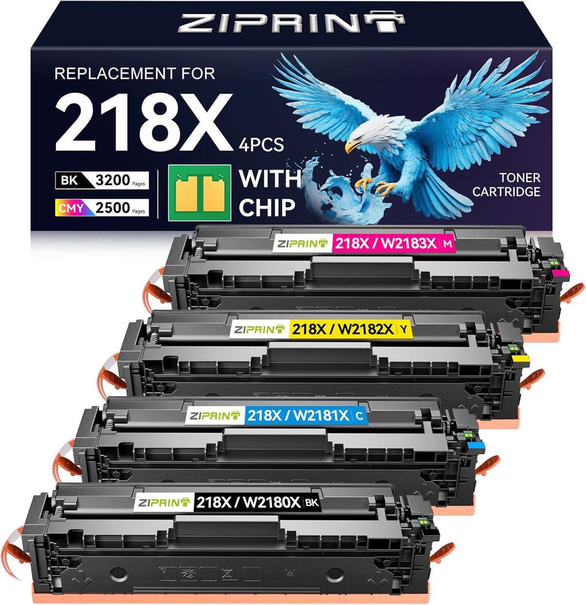 218X Toner Cartridges 4 Pack with Chip - 3301fdw Compatible Replacement for HP 218A 218X Color Laserjet Pro MFP 3301fdw 3301sdw 3201dw 3301cdw Printer High Yield W2180A (Black Yellow Magenta Cyan)