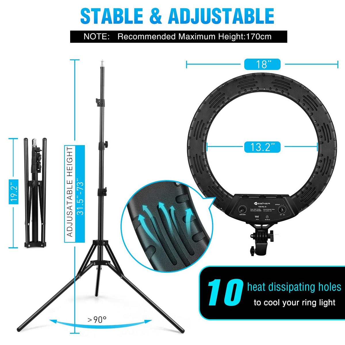 Ring Light 18 Inch LED Ringlight Kit with 73 inch Tripod Stand with Phone Holder Adjustable 3200-6000k Color Temperature Circle MUA Lighting