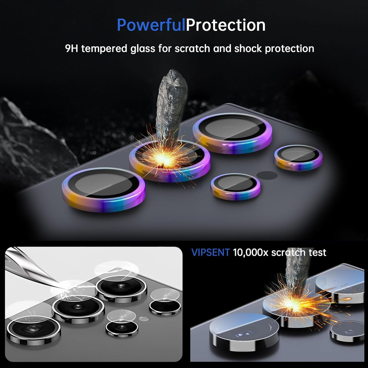 For Samsung Galaxy S23 Ultra Camera Lens Protector, Individual Lens Protector, Ultra HD 9H Tempered Glass Screen Protective Cover, Anti-scratch, Military Grade Drop Protection 2 Set. (Colorful, S23 Ultra)