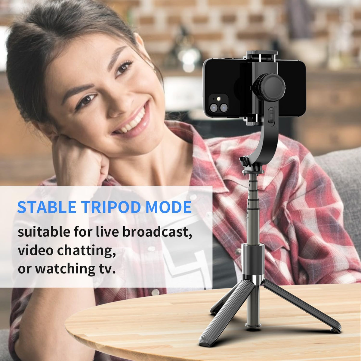 Gimbal Stabilizer for Smartphone ，with Retractable Selfie Stick and Tripod，1-Axis Multifunction Remote 360°Automatic Rotation， Auto Balance for iPhone/Android