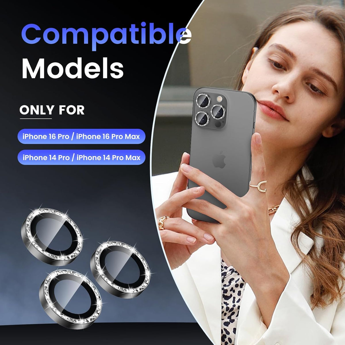 Tensea Camera Lens Protector Compatible for iPhone 16 Pro Max/16 Pro/14 Pro Max/14 Pro, Metal Aluminum Alloy Tempered Glass Cover Camera Screen Protector Accessories, Case Friendly