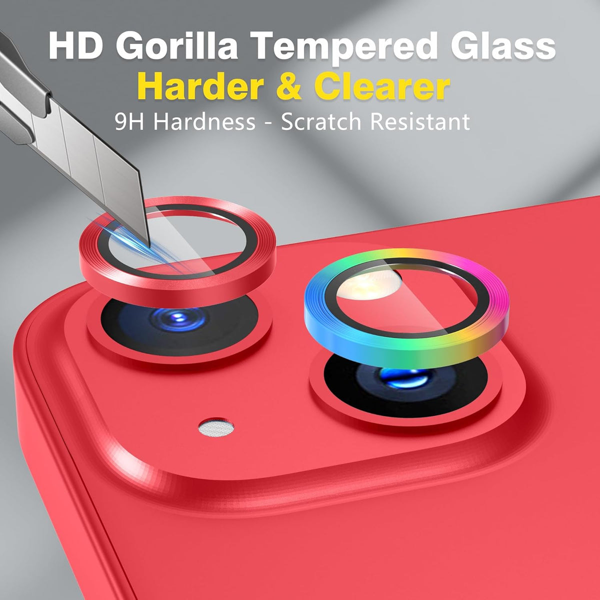 AGVEE 3+3 6 Pack for iPhone 14 6.1" / 14 Plus 6.7" Camera Lens Cover Protector, Metal Ring 9H Tempered HD Glass Camera Cover Protector Film, Red