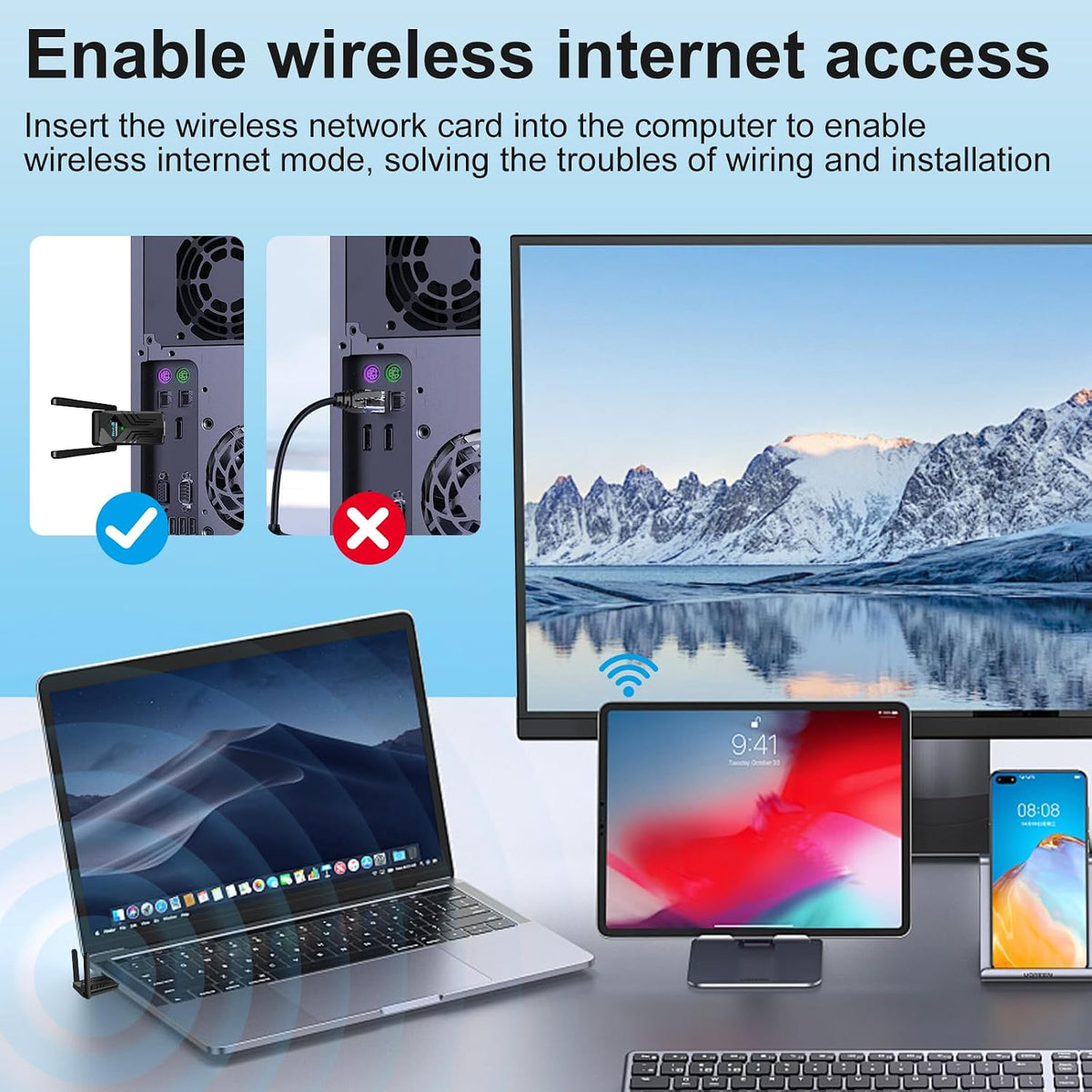 HOUSOLY 6 3dBi 5GHz/2.4GHz 11/10/7 USB WiFi Adapter with Bluetooth Dual Antennas Dual Band Wireless Network Adapter