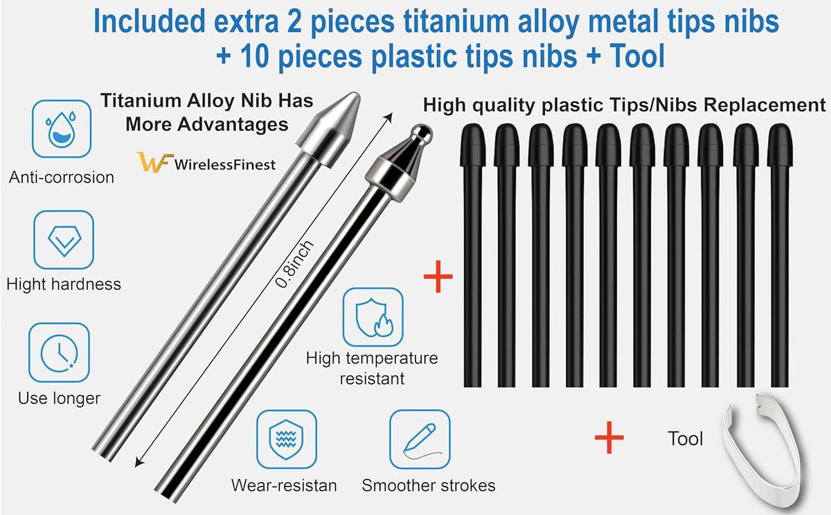 Soft Metal Nibs Tips Replacement For Samsung Galaxy Tab S10 Ultra Spen S9 S8 S7 S10+ S9+ S8+ Tab S9 Ultra S6 Lite S24 S23 S22 Ultra Note 9 Note 8 S Pen King Write + Tool, 10Pcs Standard + 2 Pcs Metal