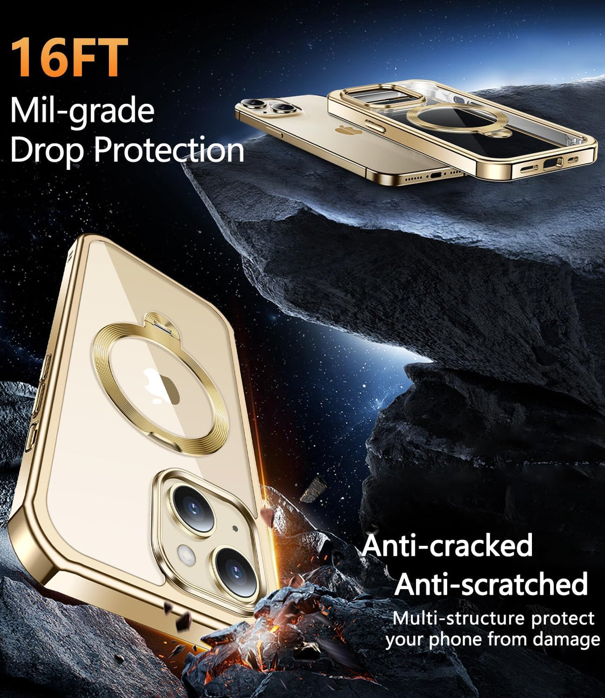[360° Rotatable CD Stand & Built-in Privacy Screen Magnetic Case for iPhone 13 [Compatible with MagSafe & Full Signal] Mil-Grade Shockproof Full Body Anti-Spy Cover for 13-Gold