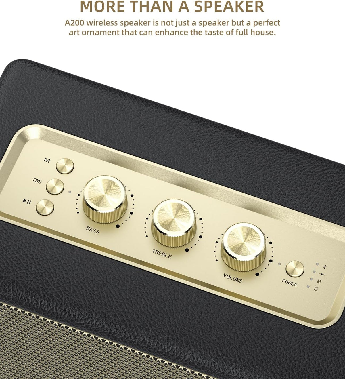 MLOVE A200 Portable Retro Bluetooth Speaker with Aux Input, USB Port, Micro SD Card Slot - Decorative Wireless Bookshelf Speakers Battery Powered, House Warming Gifts for New Home, Black and Gold