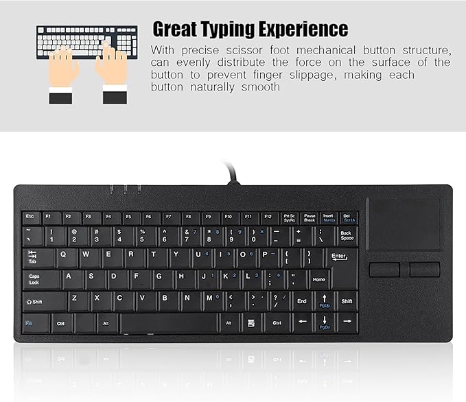 K-818 86 Keys USB Wired Computer Keyboard With Built in Touchpad USB HUB Port Mechanical Structure Ergonomic Design Mute Ultra Thin Keyboard for Notebook Desk