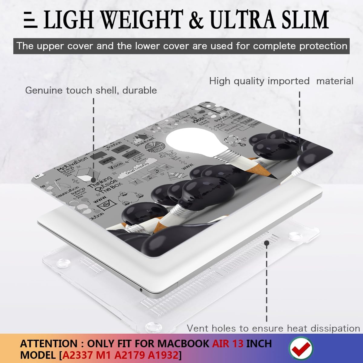 CISSOOK Creative Bulb Hard Shell Case for MacBook Air 13 inch A2337 M1 A2179 A1932 with Touch ID 2021-2018 Release, Plastic Hard Shell Cover with Keyboard Cover for MacBook Air 13 with Retina Display