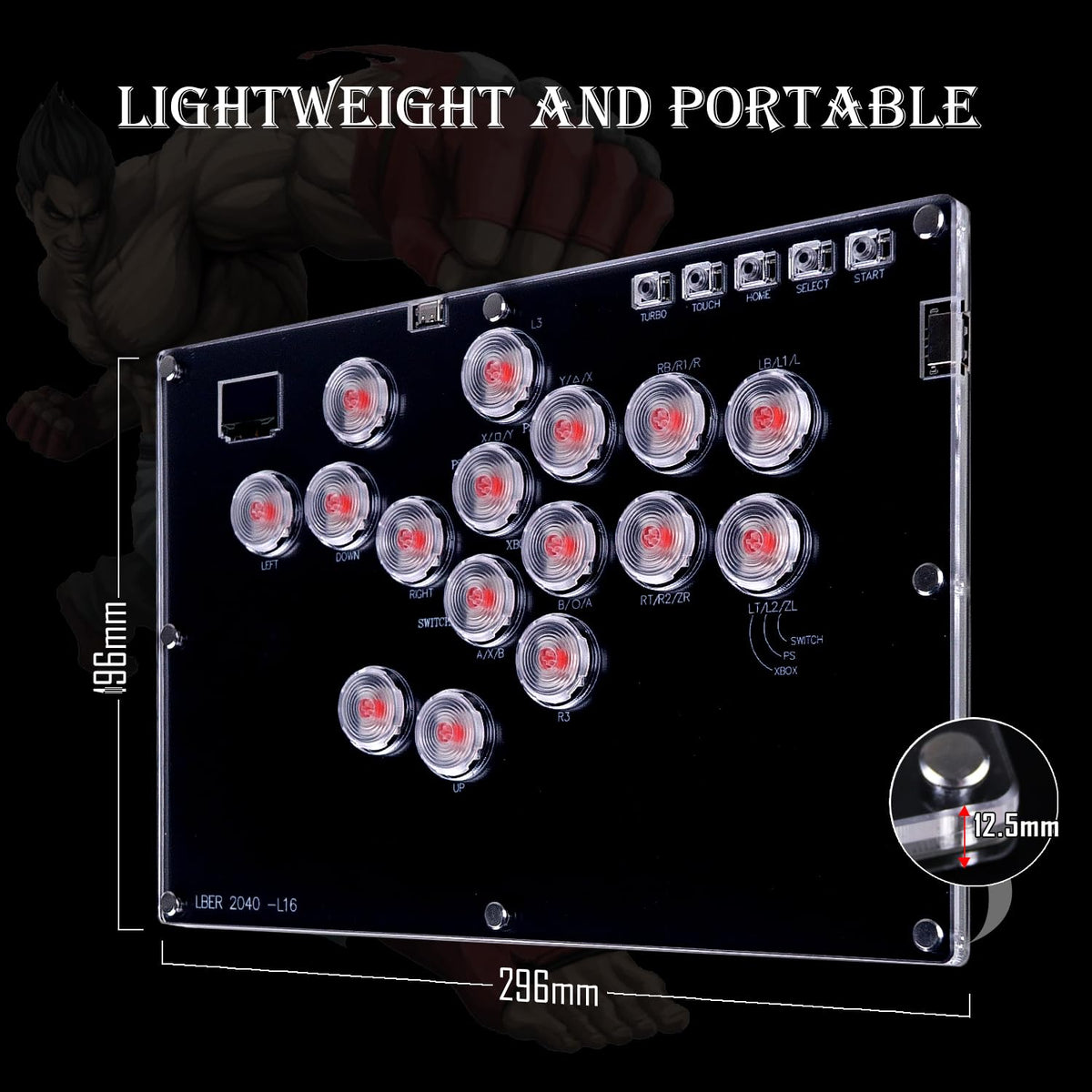 Arcade Stick All-Button Controller L16, Leverless Controller Street Fight with Turbo & SOCD, Arcade Stick Street Fight for PC/PS3/PS4/Steam/Switch