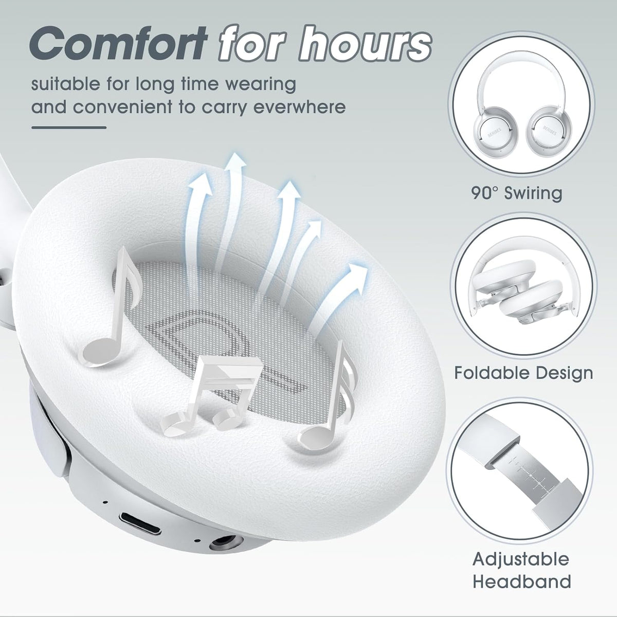 BERIBES Upgraded Hybrid Active Noise Cancelling Wireless Headphones with Transparent Modes,70H Playtime Bluetooth Headphones Wireless with Mic, Deep Bass,3.5MM Cable,Soft-Earpads,Fast Charging-Silver