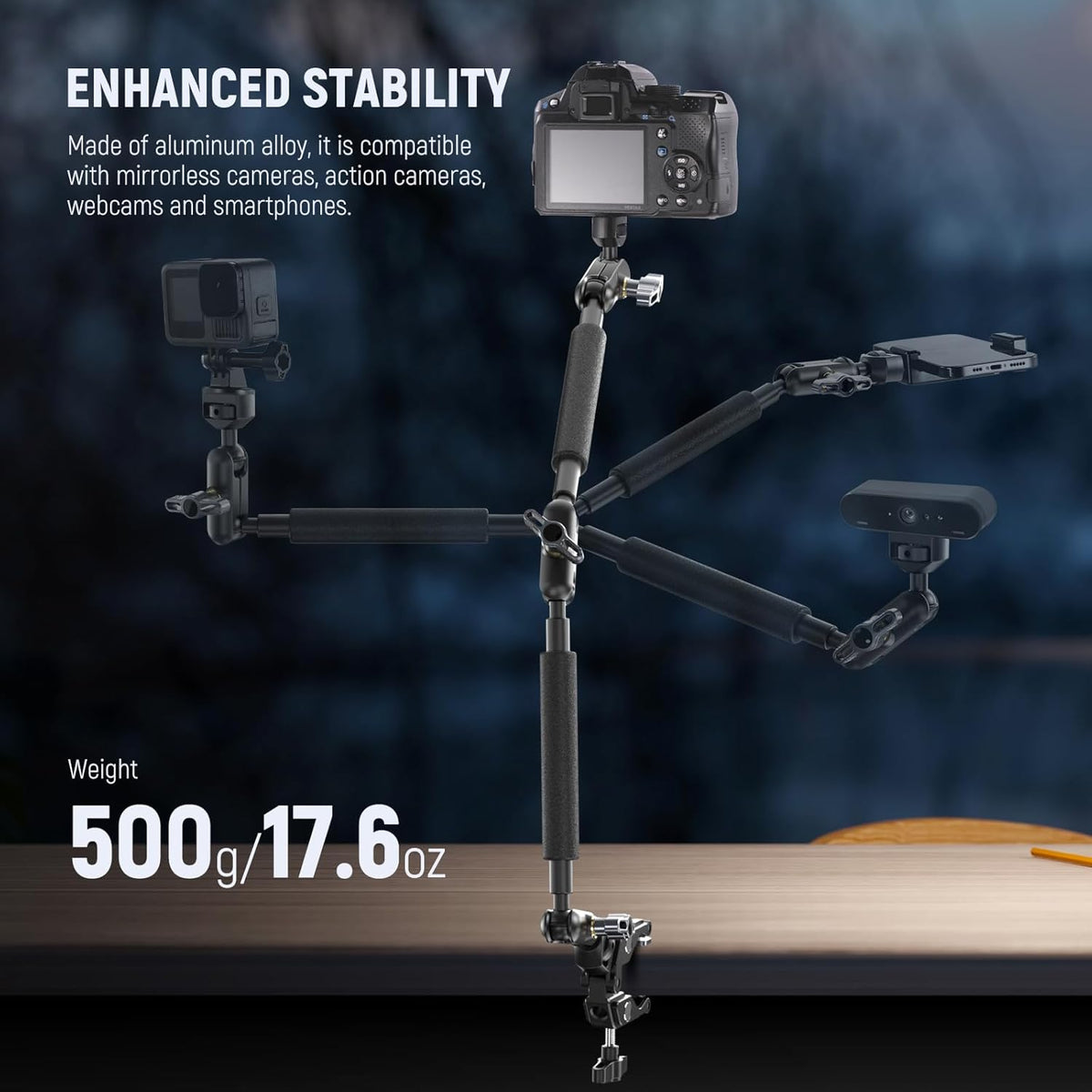 NEEWER 22" Magic Arm w Desk C Clamp, Overhead Camera Mount with Articulating Mic Boom Arm 1/4" 3/8" Threads for ARRI, Desktop Stand Holder for Phone Microphone Webcam Action Camera Video Light, UA057
