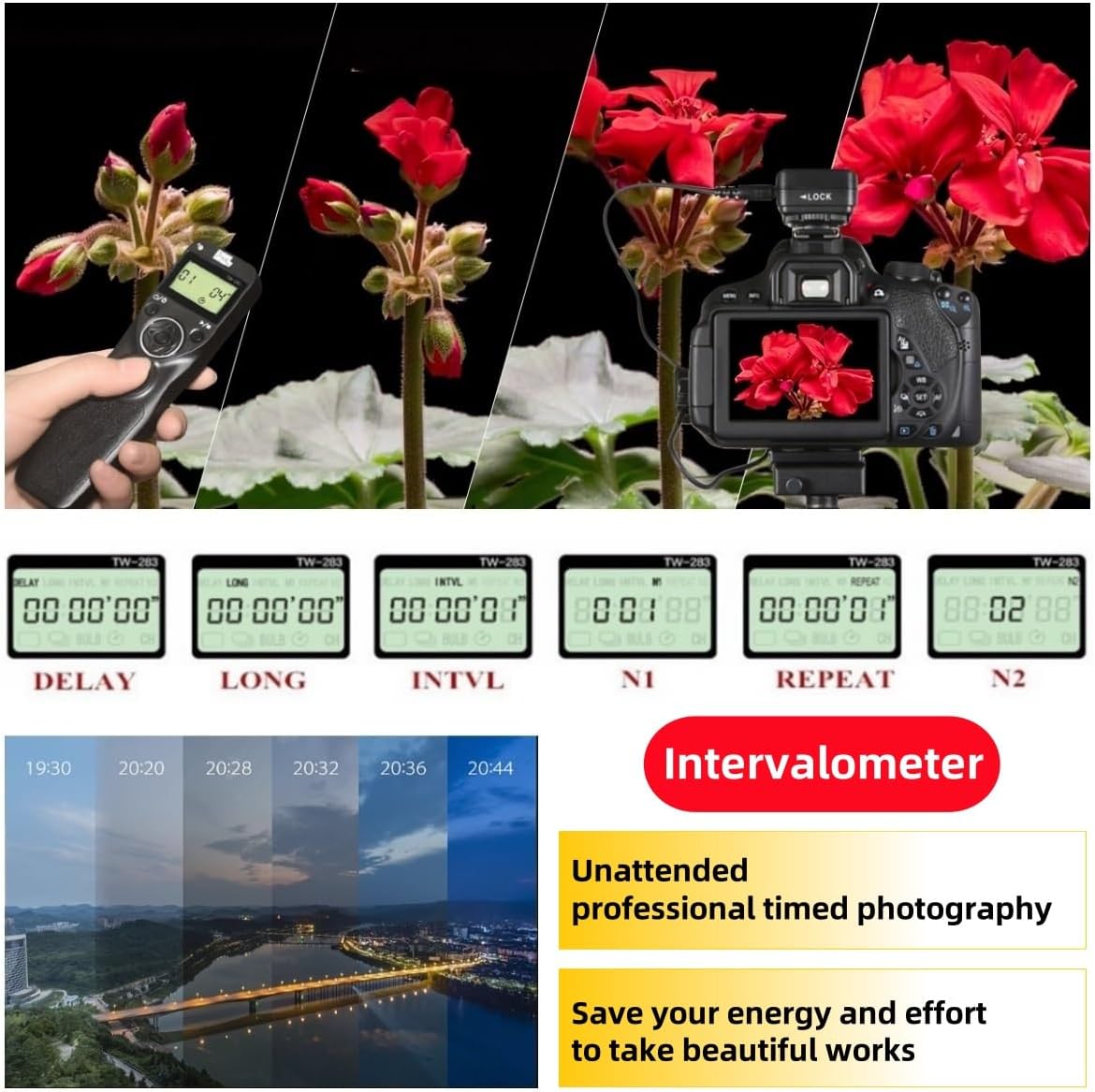Pixel LCD Wireless Shutter Release Remote Control TW283-DC0 Compatible with Nikon Z8 Z9 D3 D810A D3s D4 D5 D6 D800 D850 D800E D810A D810 D700 D500 D300 D300s D200 F100 F90 F90X F6 F5 N90s D1X D2H