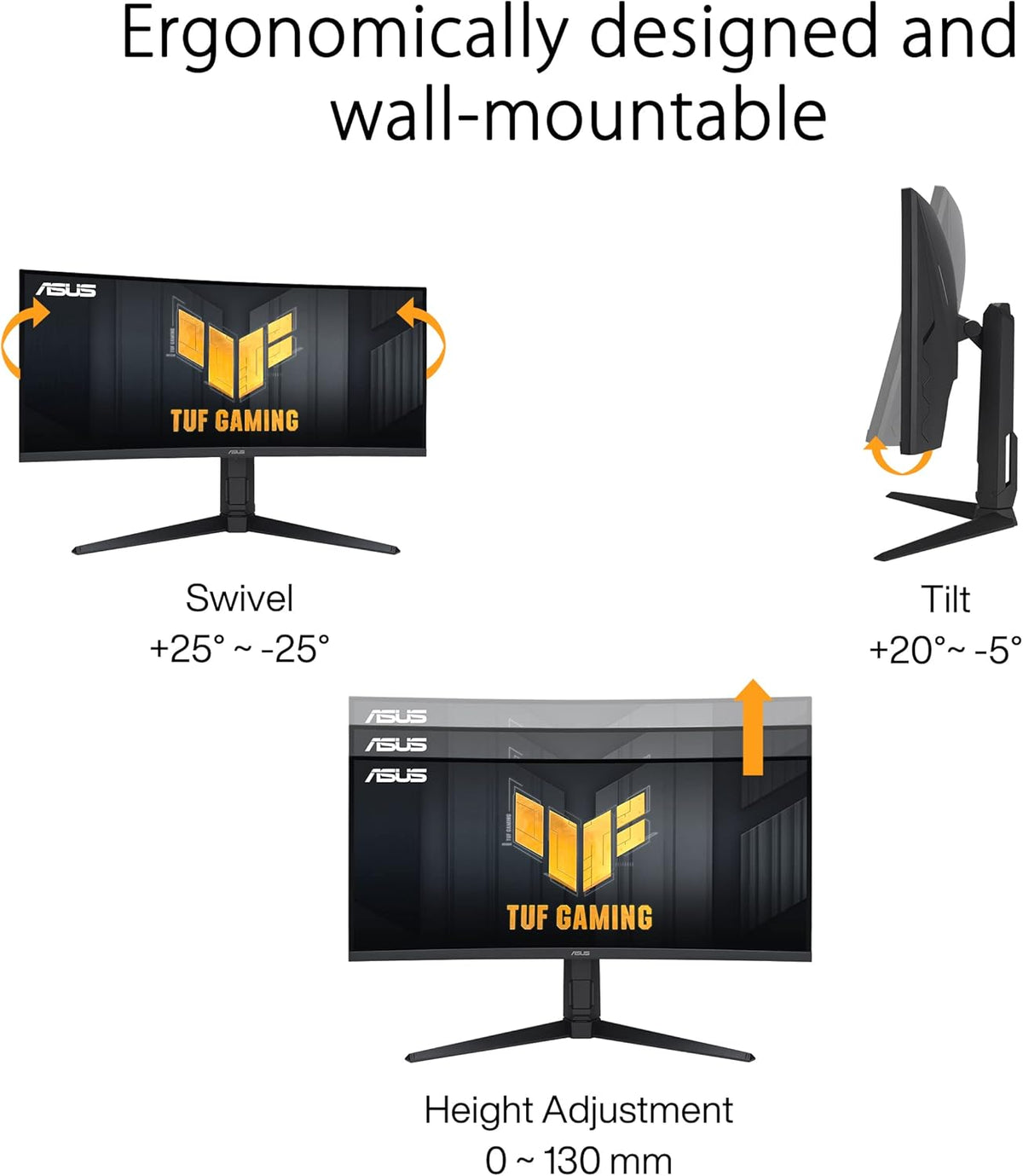 ASUS TUF Gaming 34” 1440P 1500R Curved Monitor (VG34VQL3A) - QHD (3440 x 1440), 180Hz, 1ms, Extreme Low Motion Blur, Freesync Premium Pro, 125% sRGB, DisplayHDR 400, Height Adjustable, 3 year warranty