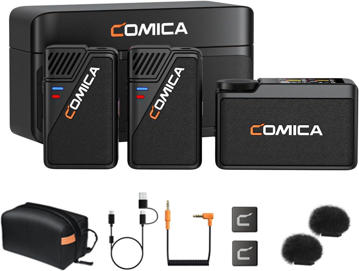 COMICA BooMax Wireless Lavalier Microphone for Cameras, Smartphones, 2.4G Internal Dual Lapel Mic with 32G Storage,Noise Cancellation,IPS Touchscreen for Vlogs, Interviews, Live Streamings,TikTok