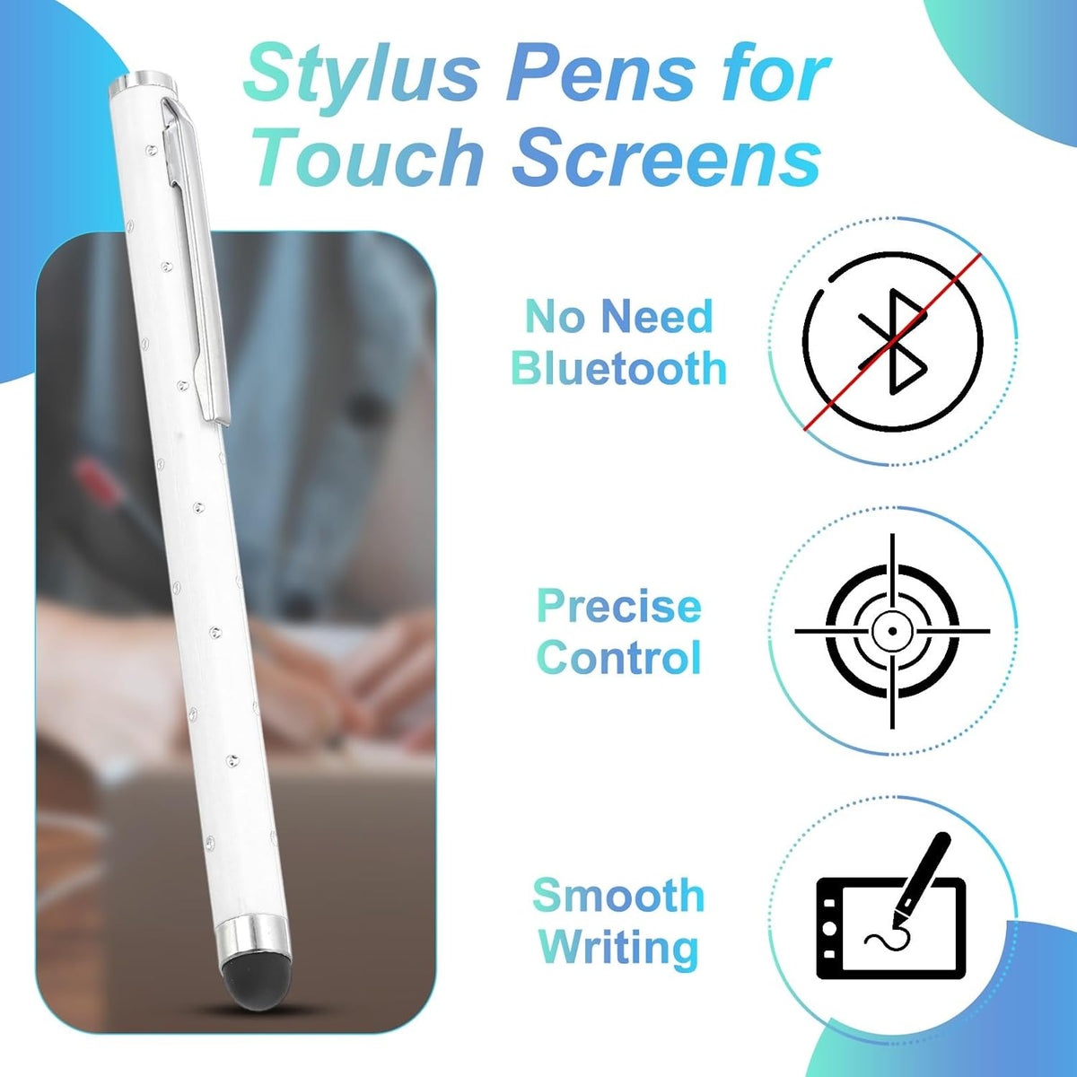 PATIKIL Stylus Pens for Touch Screens, 6 Pcs High Precision Universal Bling Stylus Crystal Metal Capacitive Pen for Touch Screen Devices Phone Tablets Laptop, White