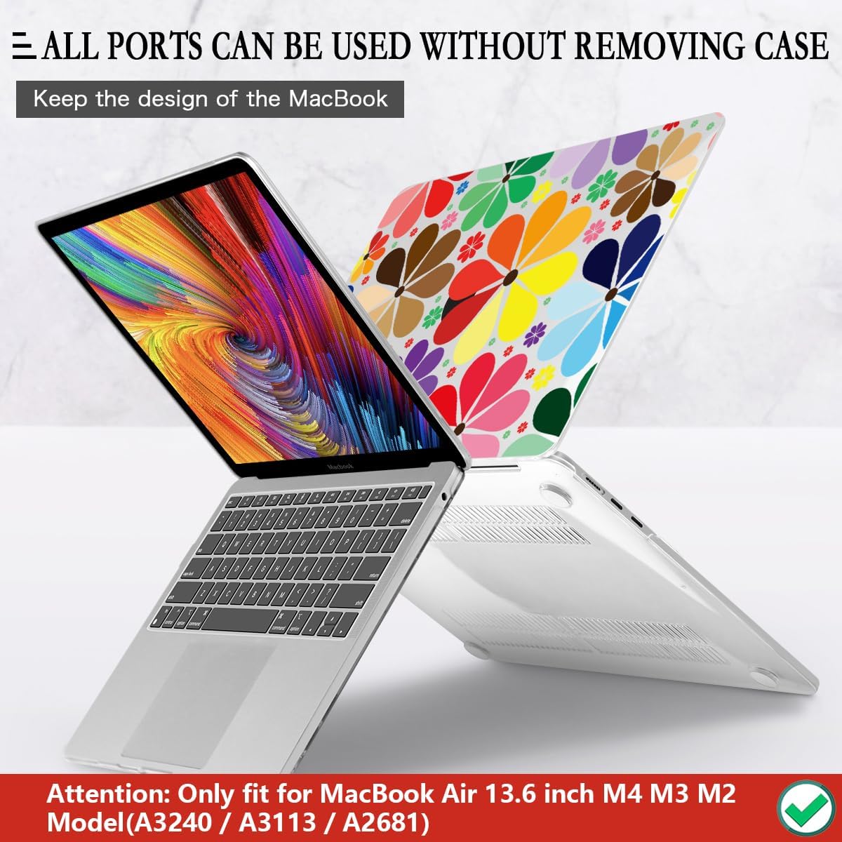 CISSOOK Compatible with MacBook Air 13.6 inch Case 2025 2024 2023 2022 Release A3240 A3113 A2681, Plastic Hard Shell Case Keyboard Cover Set for MacBook Air 13 inch M2 M3 M4, Colorful Floral