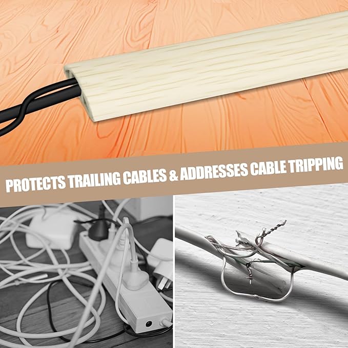 Floor Cord Cover Self Adhesive Cord Hider,20FT Cable Management, Extension Strip Protector for Wires, Prevent Cable Trips for Offices, Gyms, Exhibitions Cavity:0.39"(W) x 0.27"(H) Yellow Wood