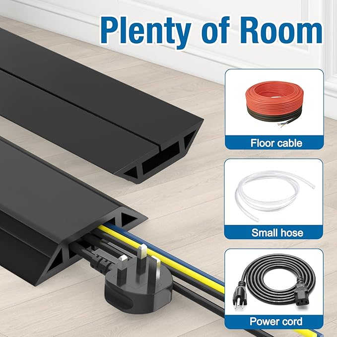 Eapele 10 ft Floor Cord Cover Heavy Duty Cable Protector, Easy to Unroll, Prevent Trip Hazard for Home Office or Outdoor Settings (Black - 2pcs)