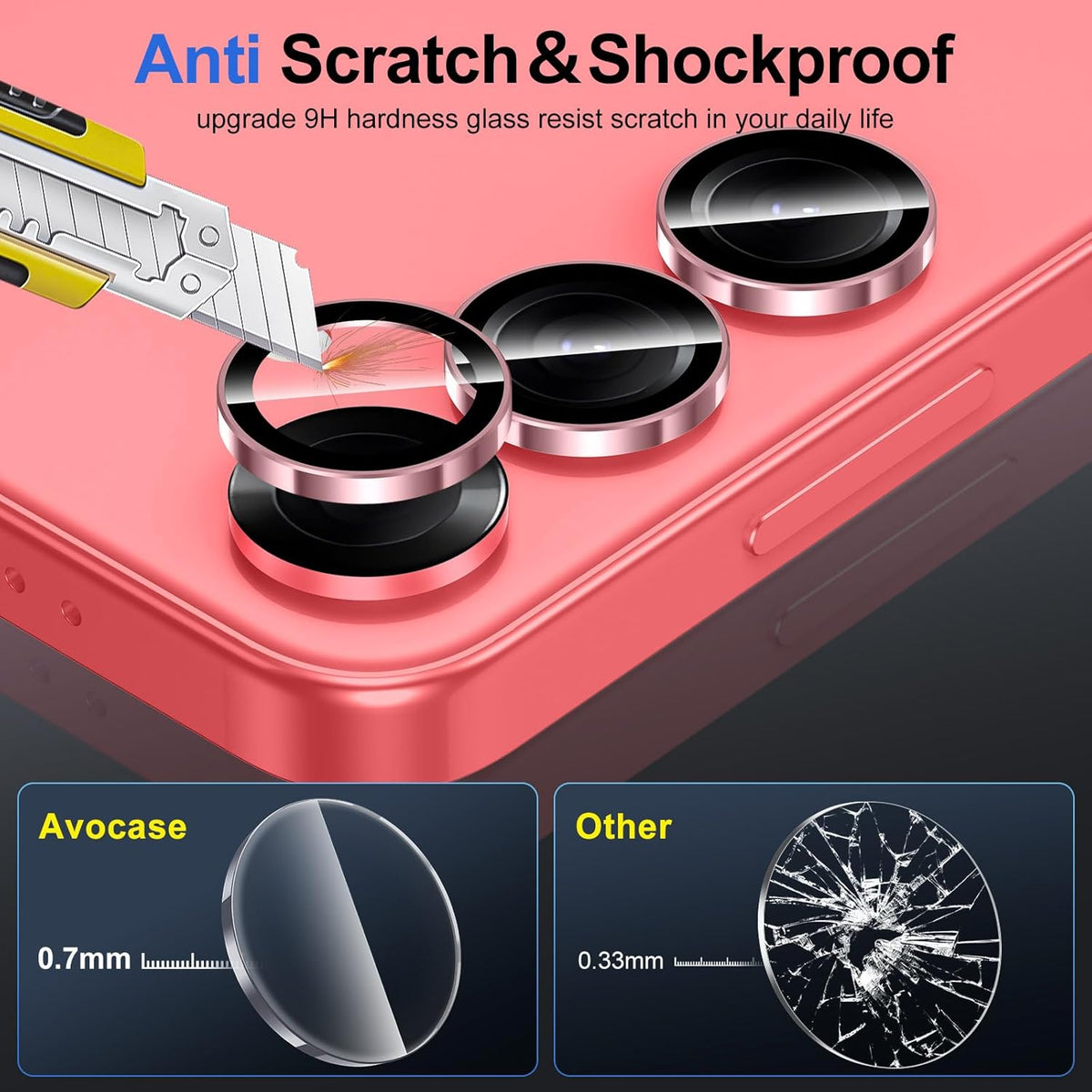 for Samsung Galaxy S25 Plus Camera Lens Protector, Individual Metal Ring Tempered Glass Lens Cover, [Strong Adsorption] Scratch Resistant Ultra-Thin HD Clear Lens Cover, 1 Set-Pink Ring