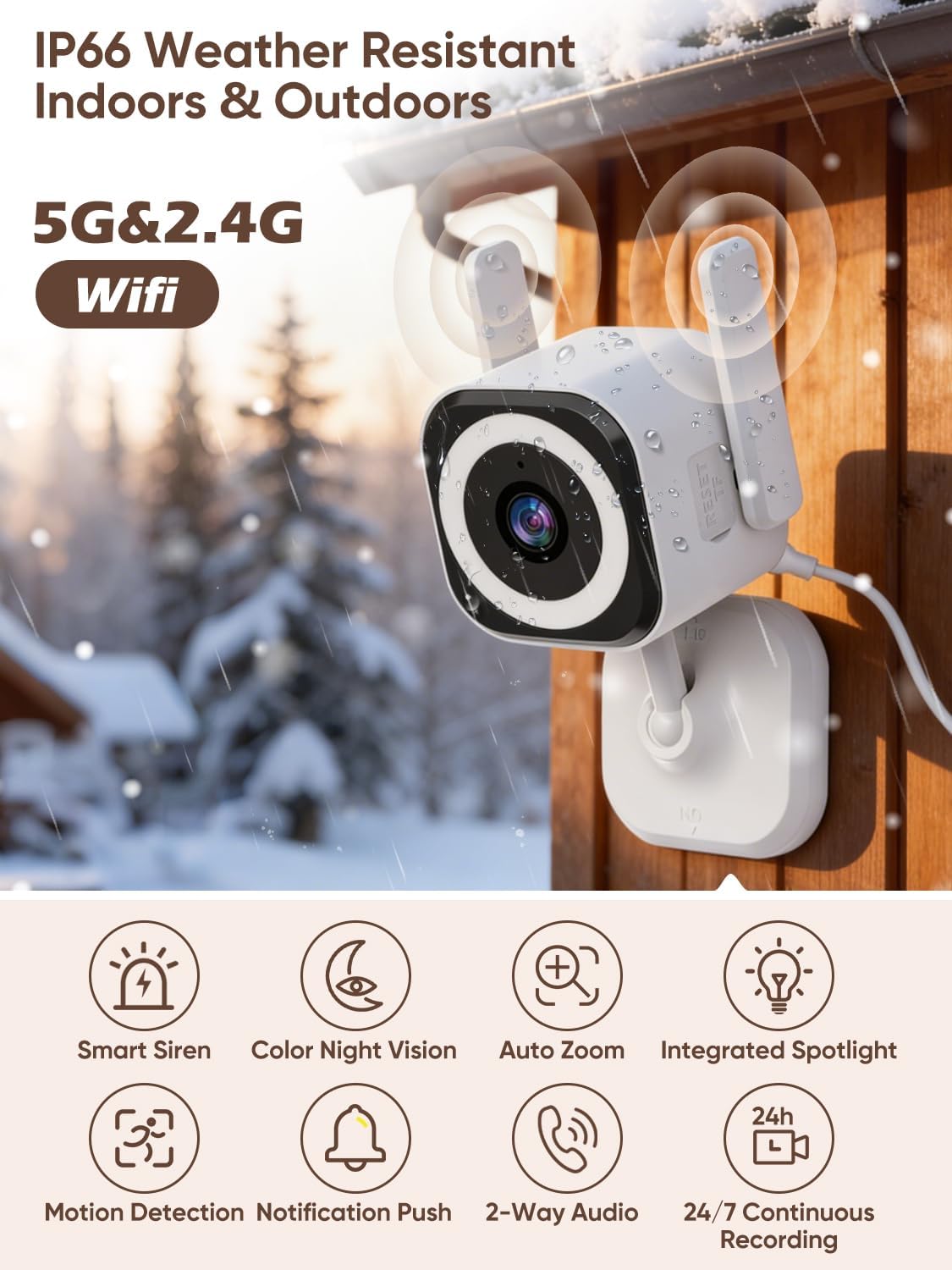 GUOANVISION 5G Security,4X 2K Detection,2-Way Talk,Siren,IP66,SD Dual-Antenna Stable WiFi Cameras for Home Zoom Outdoor