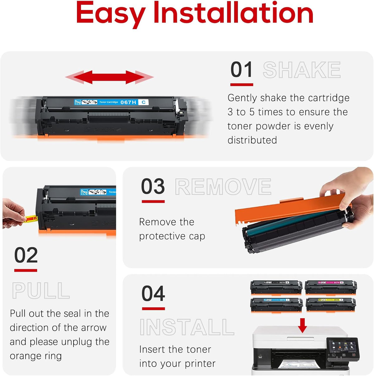 Compatible Canon 067H 067 Toner Cartridge Set Replacement for Canon 067H Compatible for Color ImageClass MF656Cdw LBP632Cdw MF654Cdw MF653Cdw LBP633Cdw MF650C LBP630C Printer (4 Pack)