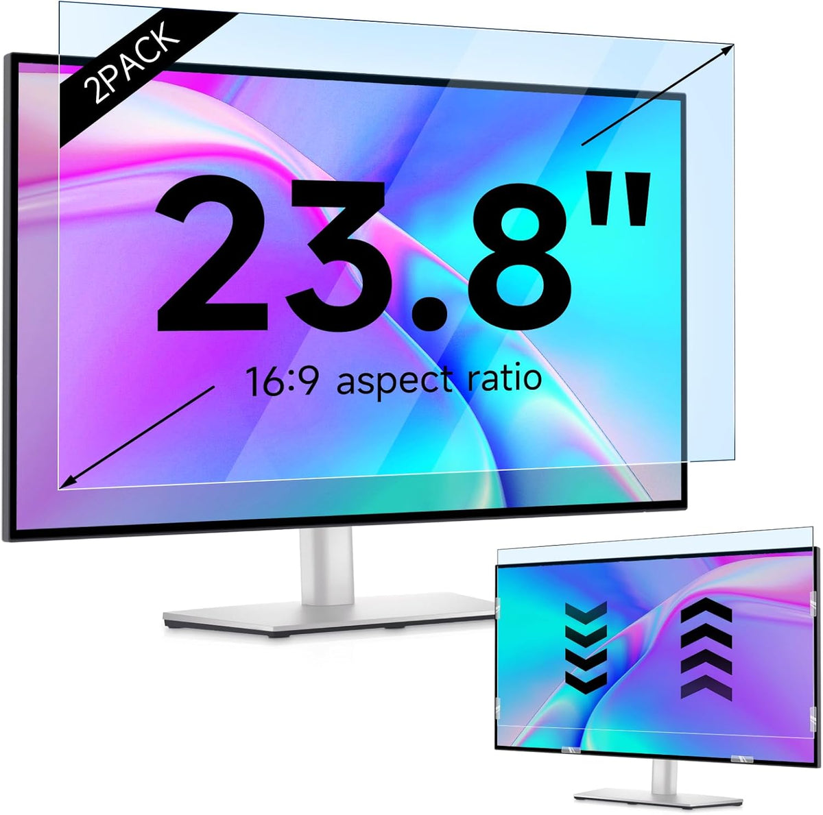 IPROKKO 【2 Pack】 23.8 inch Anti-Blue Light Monitor Screen Protector for 16:9 Widescreen,Removable Anti Glare Blue Light Blocking Screen Filter，LED PC Anti-UV Eye Protection Filter Film