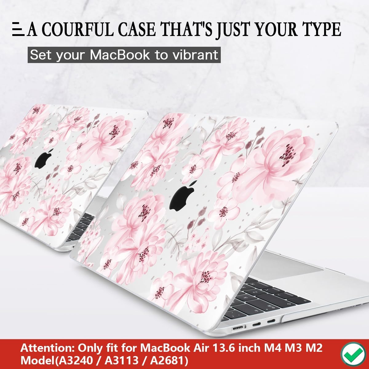 CISSOOK Compatible with MacBook Air 13.6 inch Case M4 M3 M2 Chip 2025 2024 2023 2022 Release, Plastic Hard Shell Case Keyboard Cover Screen Protector for Mac Air 13 A3240 A3113 A2681, Cute Pink Flower
