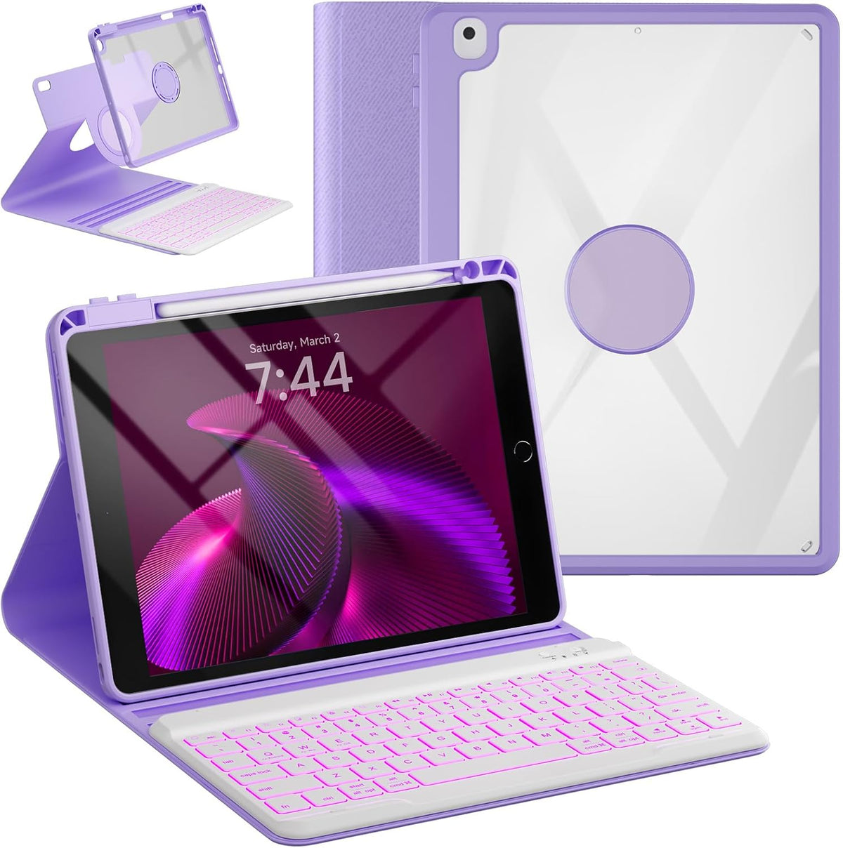 OYEEICE Keyboard Case for iPad 9th Generation - Detachable Wireless Backlit Keyboard, Magnetic Cover with Pencil Holder for iPad 9th/8th/7th Gen 10.2 inch, iPad Pro 10.5" & iPad Air 3rd - Purple