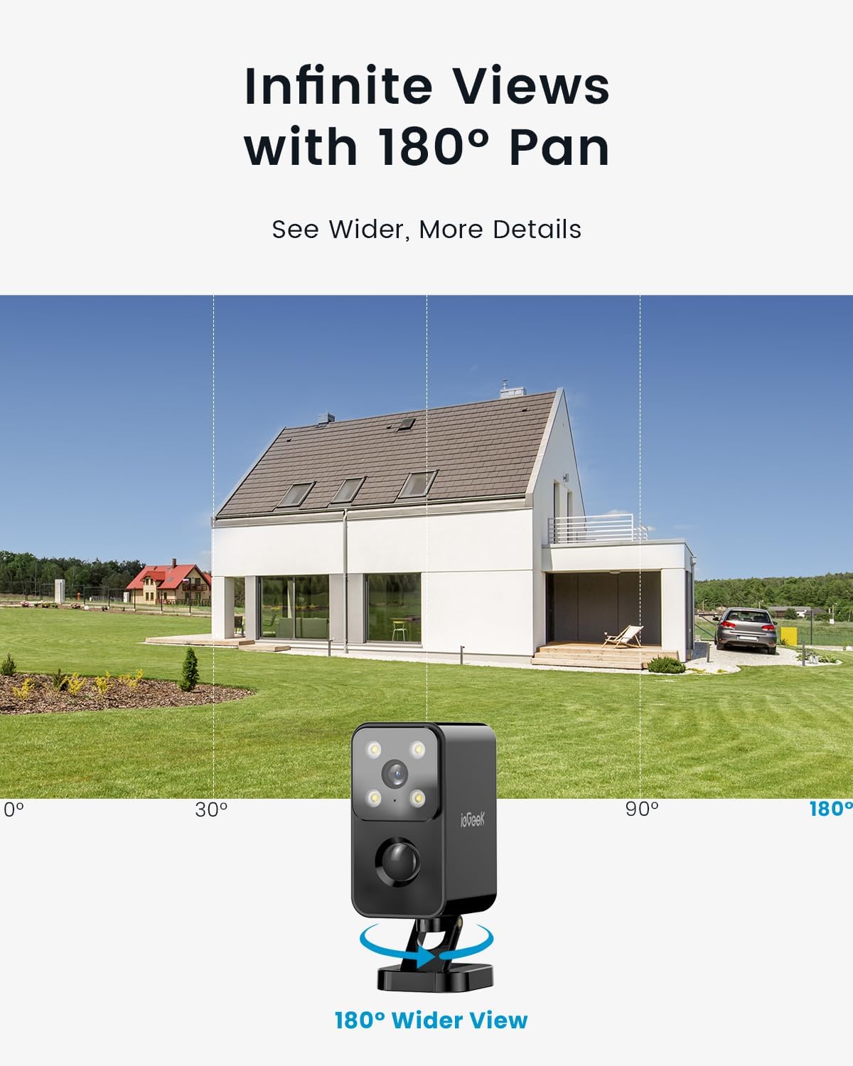 ieGeek 180, 2K 2-Way Talk,IP66 Outdoor Camera Wireless Home Security Cameras Pan Rotating Battery Powered WiFi Security