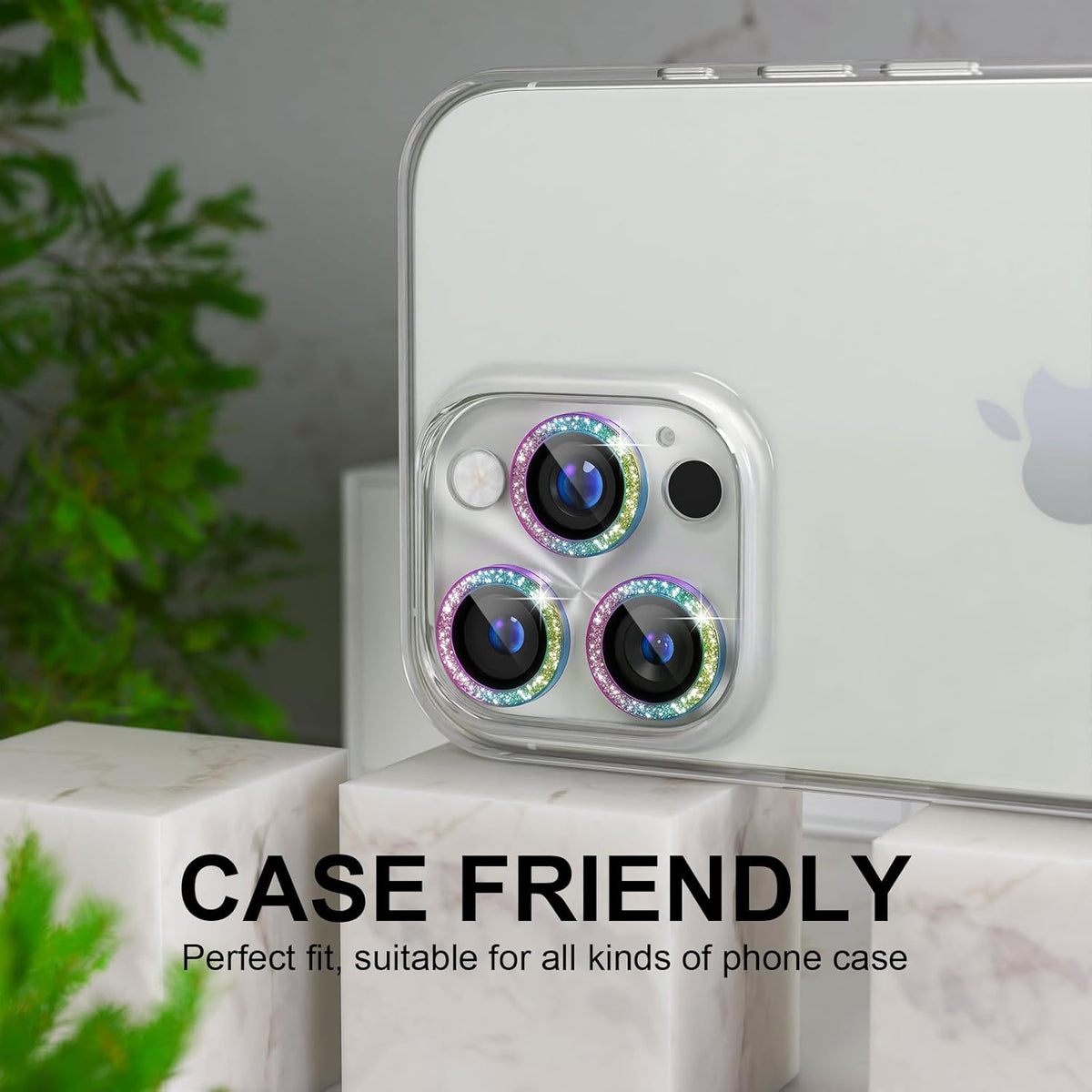 Choiche Compatible for iPhone 16 Pro/iPhone 16 Pro Max Camera Lens Protector, Bling Camera Cover with 9H Tempered Glass Lens Screen Protector Metal Ring Decoration Accessories (Clear-Colorful)