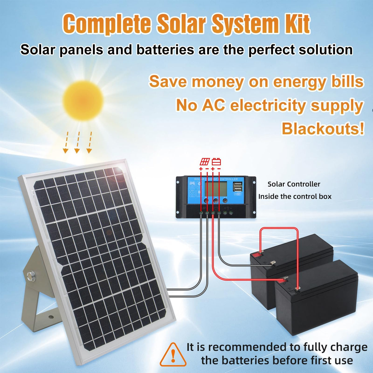 JUJIANG C026 Solar Gate Opener with Batteries & Solar Panel for Single Swing Gates Up to 770lb 16FT Automatic Gate Openers with Remote Complete Kit