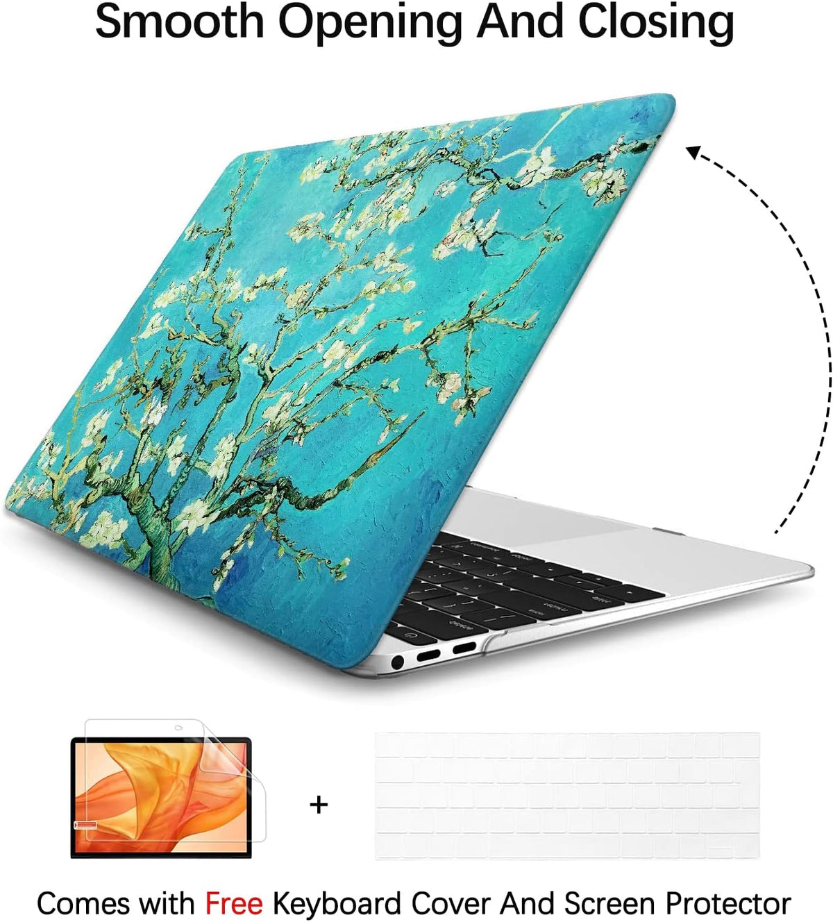 Berkin Arts Compatible with MacBook Air 13 inch Cover, 2022-2018 Release A2179/A2337 M1 with Touch ID with Keyboard Cover & Screen Protector Cloisonnism (Almond Blossom by Van Gogh)
