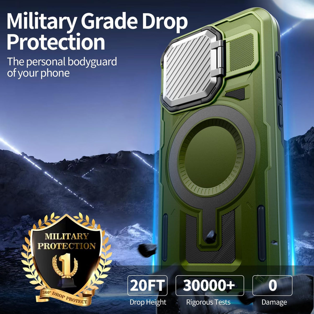 Camera Stand Case for iPhone 16 Pro Max, [Compatible with Mag Safe] [Lens Cover] 2024 Version Military Grade Protective Soft Case for iPhone 16 Pro Max 6.9 inch Men Women, Green