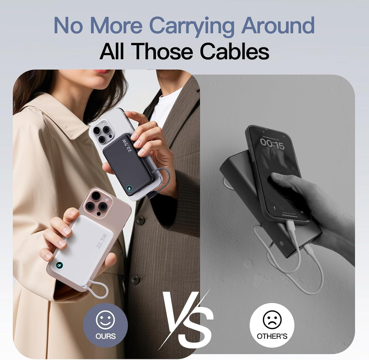 2025 Latest Magnetic Wireless Power Bank, 12800mAh Portable Charger with Built in Cable and Strap, LED Display Magnetic Battery Pack Travel Essential for iPhone 16/15/14/13/12/Pro/Mini/Pro Max Andriod