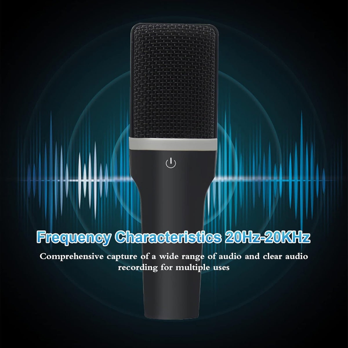 USB Gaming Microphone, Condenser Microphone, Podcast Microphone for PC, Plug & Play, Cardioid Polar Pattern, One-Touch Mute, for Streaming, Podcast, YouTube Videos