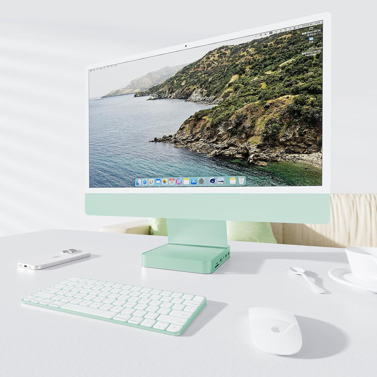 USB C HUB for iMac 24 inch 2021/2023/2024, USB Hub Adapter iMac Accessories for iMac M1/M3/M4 with USB C 10Gbps 3*USB A SD/TF, Docking Station Support Expand M.2 SSD (Not Included), Green