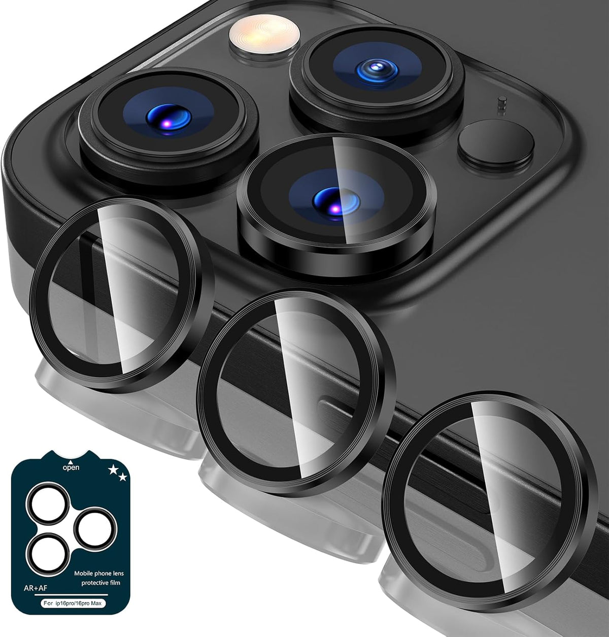 Tensea Camera Lens Protector Compatible for iPhone 16 Pro Max/16 Pro/14 Pro Max/14 Pro, Metal Aluminum Alloy Tempered Glass Cover Camera Screen Protector Accessories, Case Friendly