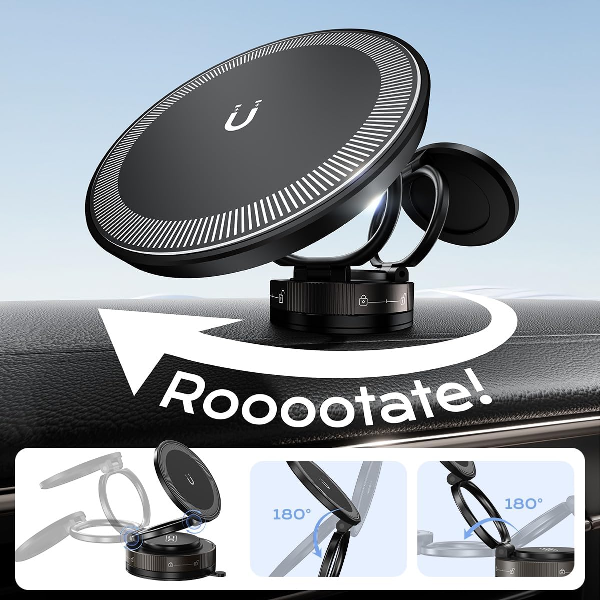 Nano Gel Car Phone Holder, 360°Rotation Adjustable Magnetic Cellphone Mount Foldable Car Phone Stand Strong Suction Phone Holders for Car/Makeup/Gym/Mirror,Fit for All Magsafe Smartphones