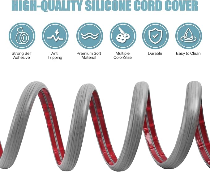 Floor Cord Cover Self Adhesive Cord Hider,3.3FT Cable Management, Extension Strip Protector for Wires, Prevent Cable Trips for Offices, Gyms, Exhibitions Cavity:0.39"(W) x 0.27"(H) Gray Wood
