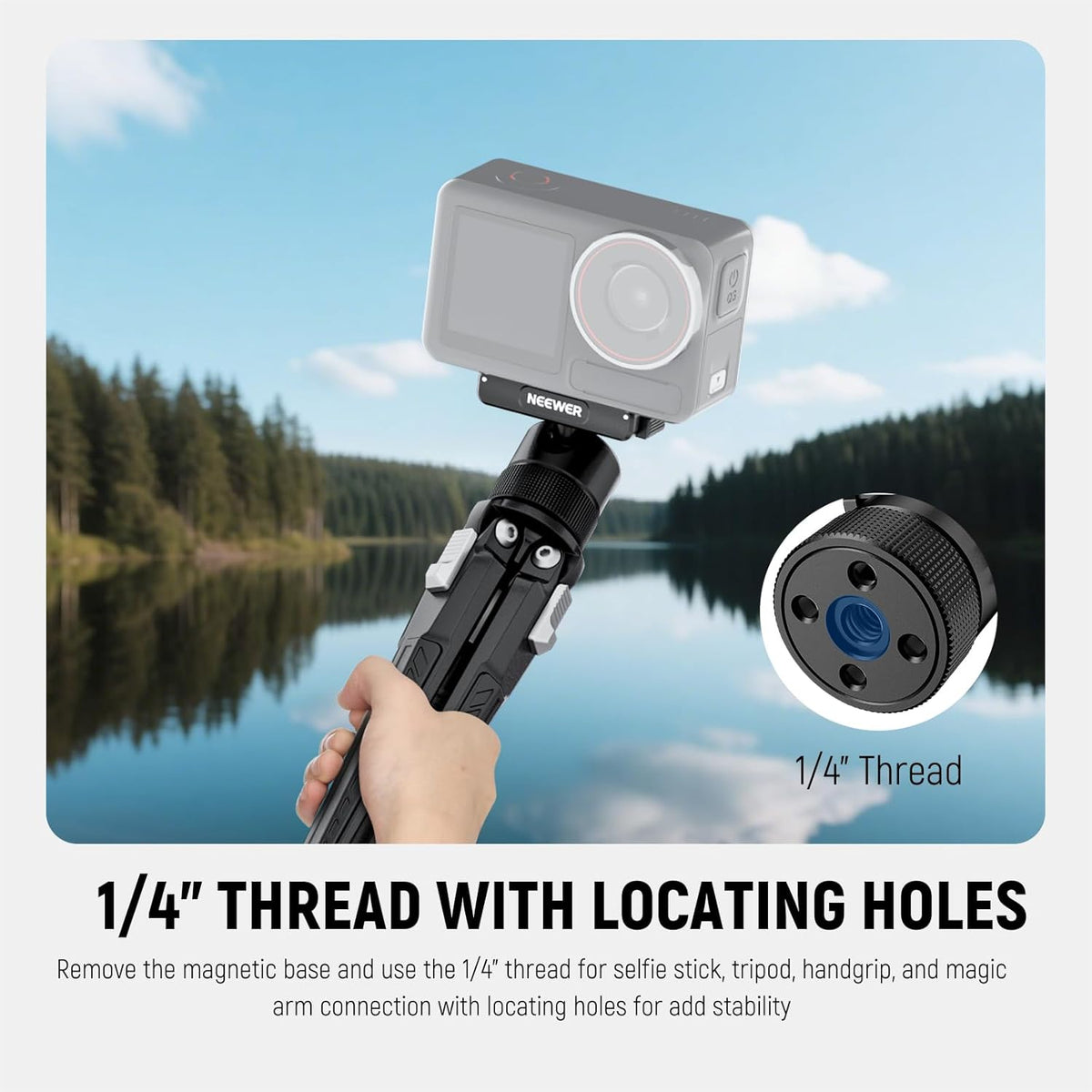 NEEWER Magnetic Camera Mount Compatible with DJI Osmo 360 / Action 5 Pro / 4/3, 360° Quick Release Ball Head Adapter Mount with 1/4" Thread for POV Shots, Camera Cage, Selfie Stick, Tripod, AC013