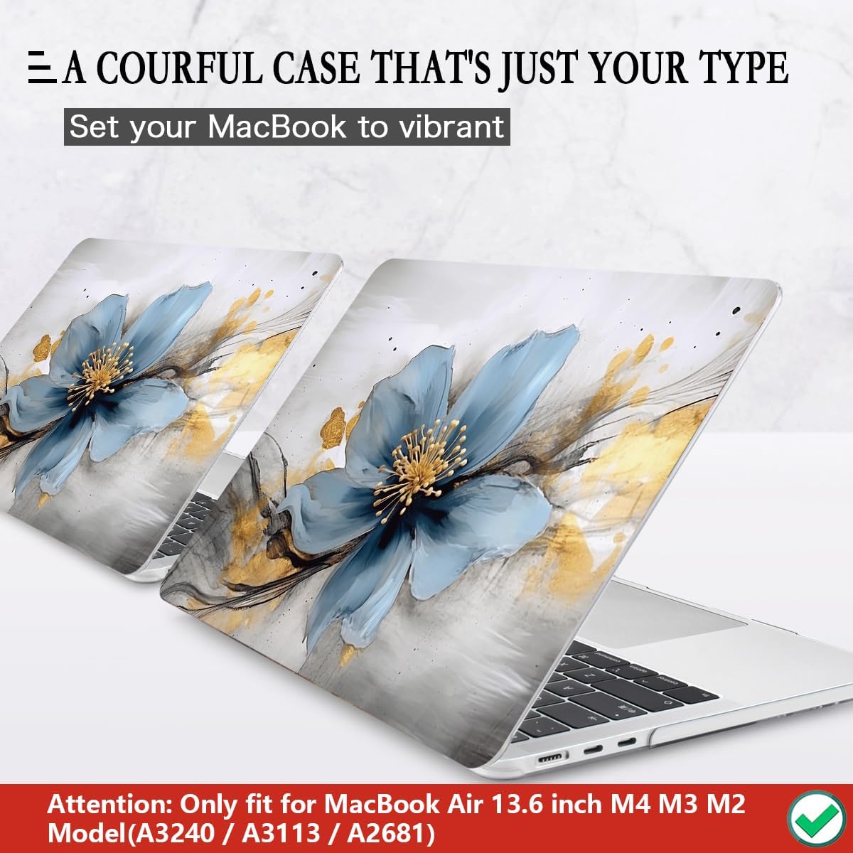 CISSOOK for MacBook Air 13.6 inch Case 2025 2024 2023 2022 Release Model A3240 A3113 A2681, Laptop Hard Shell Cases with Keyboard Cover Type C Adapter for MacBook Air 13 M2 M3 M4, Retro Golden Floral